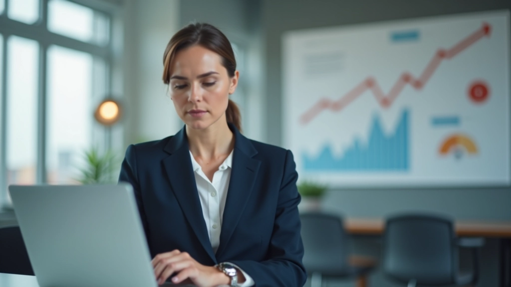 Grafikon ukazující trend průmyslové výroby s čísly a statistikami na monitoru